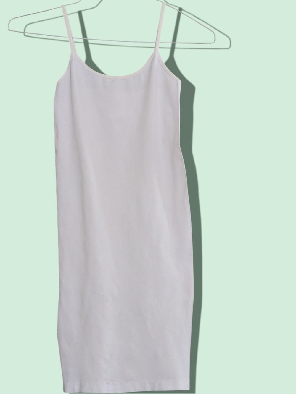 Women's White J&Me Slip Dress Classic Spaghetti Strap Nylon Blend 29" Long OS